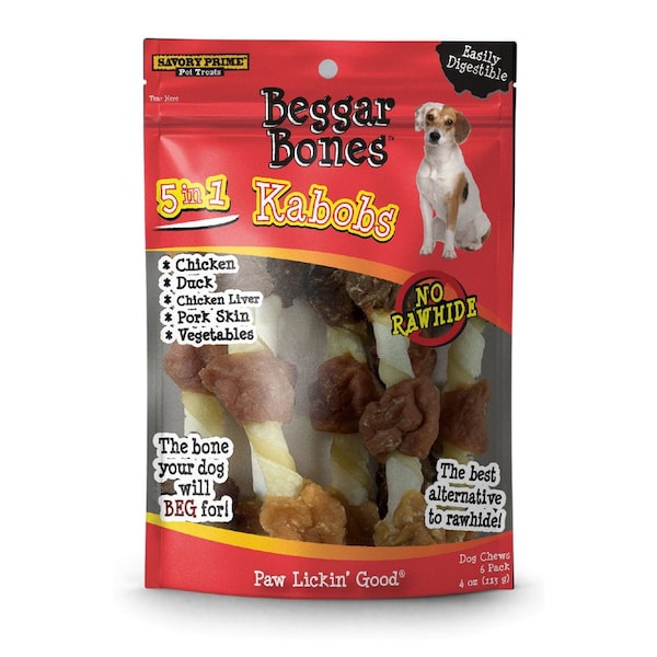 Savory Prime Savory Prime Beggar Bones 5-in-1 Kabobs Grain Free Treats For Dogs 4 oz 7.8 in. 6 pk 365 - main